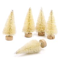 Goldenlight 5Pcs Artificial Mini Christmas Trees Mini Pine Tree Sisal Trees Miniature with Snow Wood Base Ornaments for Christmas Table Top Decor Winter Crafts (White, 5Pcs - Height 12.5cm)