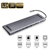 USB C Hub Docking Station Laptop 11-in-1 Multi-Port USB Hubs Adapter with 3 USB 3.0, VGA,Charging Power, Audio, 4K HDMI,Gigabit Ethernet,Micro/SD Card Reader for MacBook Pro 2019, 2018, 2017