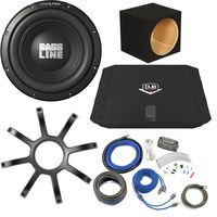 Alpine Bass Package Bassline 12" Subwoofer w/Box, Dub 200 watt amp, Wiring Kit Grille