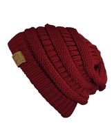 Trendy Warm Chunky Soft Stretch Cable Knit Beanie Skully ,Burgundy,One Size