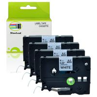 NineLeaf 4 Pack Black on White Labeling Tape Compatible for Brother TZe211 TZ-211 TZ211 Laminated Label Tape Cartridge for P-Touch Label Makers & Printers 1/4"x 26.2"(6mm x 8m)