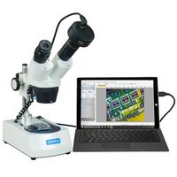 OMAX 10X-30X Cordless Stereo Binocular Microscope with Dual LED Lights and 3MP Camera