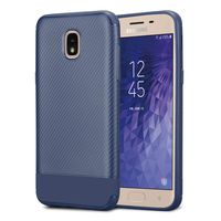 Kit Me Out World Carbon Series Case Designed for Samsung Galaxy J3 (2018), Full Matte Slim Fit Flexible TPU Minimal Durable Protection Case Cover Brushed Carbon Fiber Effect (Blue)
