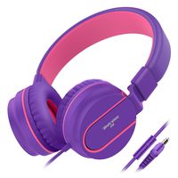 Besom i36 Wired Headphones for Kids Girls Boys Teens Adults Stereo Foldable On-Ear Headset with Microphone 3.5mm Jack for iPad iPhone Kindle Mp3/4 Tablet School Airplane Gift(Purple/Pink)