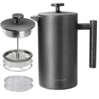 Secura French Press Coffee Maker, 304 Grade Stainless Steel Insulated Coffee Press with 2 Extra Screens, 34oz (1 Litre), Grey