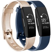Vancle [2 Pack] Rose Gold Silver Bands Compatible with Fitbit Inspire HR & Inspire & Ace 2 Fitness Tracker for Women Men, Sport Silicone Wristbands for Fitbit Inspire HR (Gold/Navy Blue, Small)