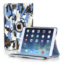 TNP Apple iPad Air Case (iPad 5th Gen, 2013 Model) Tablet - 360 Degree Rotating Stand PU Leather Smart Cover Case with Built-in Magnet for Auto Sleep & Wake Feature & Stylus Holder, Camouflage Blue