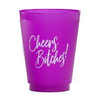 Cheers Bitches! Purple Party Cups - Set of 15 - Frost Flex 16 Ounce - | Bachelorette Party, Birthday, Graduation, Girls Night Out