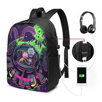 V-BAG Fashion School Backpack,Rick & Morty Printed 17in Large Capacity Computer Laptop Bookbags College Bags with USB Charging Port and Headphone Jack