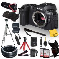Canon EOS R Mirrorless Digital Camera (Body Only) + Mount Adapter EF-EOS R Bundle with Pro Accessory kit (Microphone w/Windshield, Tripods, Flashlight, Memory Cards and More)