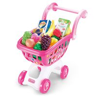 KISSKIDS 19' Large Plastic Shopping Cart with Accessories of Fruits, Vegetables, Drinks, Popular Pretend Toy for Children(Pink)