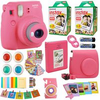 Fujifilm Instax Mini 9 Instant Camera Flamingo Pink + Fuji Instax Film Twin Pack (20PK) +Pink Camera Case + Frames + Photo Album + 4 Color Filters More Top Accessories Bundle