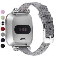 MEFEO Compatible with Fitbit Versa Bands, Woven Fabric Slim Band Narrow Stylish Wristband Replacement Strap for Fitbit Versa/Versa 2/Versa Lite Edition Women (Large, Light Gray)