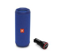 JBL Flip 4 Portable Bluetooth Wireless Speaker Bundle with Anker PowerDrive 2 2-Port USB Car Charger - Blue