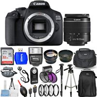 Canon EOS 2000D / Rebel T7 3 Lenses 18-55mm Top Value Bundle Includes: Extra Battery and Charger, 32GB Ultra SD, 72" Monopod, 57" Tripod, Filter Kits, Backpack and More [International Version]
