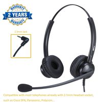 Corded 2.5mm Headset with Microphone Dual Ear Office Phone Headset for Cisco Linksys SPA Polycom Panasonic & Gigaset and Cordless Dect Phones