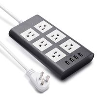 10ft 14AWG 15A Surge Protector Power Strip with USB - SUPERDANNY Heavy Duty Extension Cord Flat Plug 6-Outlet 4 USB 2.4A Fast Charging 1080J for iPhone iPad Home Indoor Office Desktop Gray White
