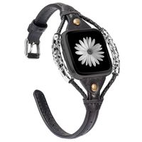 TOYOUTHS Leather Strap Compatible with Fitbit Versa/Versa 2 Bands for Women Slim Genuine Leather Wristbands Replacement Versa Lite Special Edition Dressy Handmade Accessories Black