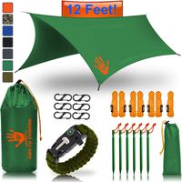 Rain Fly EVOLUTION 12 x 10 ft Hammock Waterproof Green Tent TARP & Survival Bracelet - 22 pcs - Lightweight - Backpacking Approved - Perfect Hammock Shelter Sunshade for Camping - Multiple Colors
