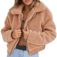 Tsmile Women Warm Faux Wool Coat Zipper Cropped Jacket Winter Warm Fuzzy Long Sleeve Lapel Zipper Jacket Outerwear