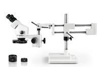 Vision Scientific VS-5EZ-IFR08 Binocular Zoom Stereo Microscope,10x WF Eyepiece,0.7X-4.5X Zoom, 3.5X-90x Magnification, 0.5X & 2X Auxiliary Lens,Double Arm Boom Stand, 144-LED Four-Zone Ring Light