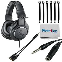 Audio-Technica ATH-M20x Monitor Headphones (Black) + Headphone Splitter + 1/4 inch TRS Headphone Extension Cable + Strapeez + Photo4Less Cleaning Cloth - Top Value Headphone Bundle!