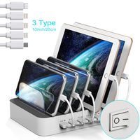 DGStore Multi Device Charging Station, 5 Port USB Charger Station Dock, Charging Docking Stand with Switch for Multiple Devices (White, 5 Cables Included)