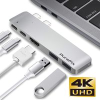 PureFix USB C Hub Adapter Dongle for MacBook Air 2018, MacBook Pro 2019/2018/2017/2016, Ultra Slim Type C Hub with 4K HDMI Out, 100W Power Delivery, 40Gbps Thunderbolt 3 5K@60Hz and 2 USB 3.1 (Silver)