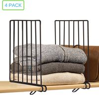 Xabitat Vertical Closet Wood Shelf Dividers 2.0 - New and Improved Clothing Organizer with Easy Clamping - Powder Coated Steel Wire Metal Wardrobe Separators - Set of 4 - Black