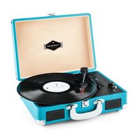 auna Peggy Sue • Turntable for Vinyl Records • Record Player with Speakers • Retro Design • USB-Port (B) • Digitization • Plug & Play • Portable Suitcase • Blue