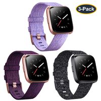 KIMILAR 3-Pack Bands Compatible with Fitbit Versa/Versa 2/Versa Lite Edition, Large Small Soft Woven Fabric Breathable Accessories Strap Replacement Wristband Women Men Compatible Versa Smart Watch