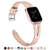 TOYOUTHS Leather Strap Compatible with Fitbit Versa/Versa 2/Versa Lite/Versa SE Bands for Women Men Genuine Leather Breathable Wristbands with Ventilated Hole Replacement Bling Rose Gold
