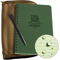 Rite in the Rain Weatherproof Side Spiral Kit: Tan CORDURA Fabric Cover, 4 5/8" x 7" Green Notebook, and Weatherproof Pen (No. 973-KIT)