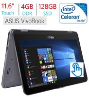 2018 Business Newest Asus VivoBook Flip 11.6" Touchscreen 2-in-1 Laptop/Tablet, Intel Celeron N3350, 4GB RAM, 128GB Solid State Drive, WiFi, FingerPrint Reader, Stylus Pen, Windows 10 Home