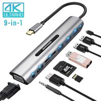 USB C Hub,BQYPOWER Type C Adapter 9 in 1 with 87w PD Type C Charging Port,4K HDMI, VGA, SD&TF Card Reader,3 USB3.0 Ports,Mic/Audio Port,Compatible for Mac Pro and Other Type C Laptops