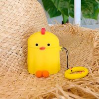 BONTOUJOUR AirPods Case, Super Cute Creative Sitting Baby Yellow Chicken Design AirPods Case, Stylish Funny Soft Silicone Earphone Protection Skin for AirPods1&2+Hook