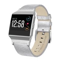 For Fitbit Ionic Band, AISPORTS Fitbit Ionic Band Leather Band Smart Watch Adjustable Replacement Band Wristband with Classic Bracelet Buckle Clasp for Fitbit Ionic Fitness Accessories - Silver