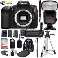 Canon EOS 90D Digital SLR Camera Bundle (Body Only) with Battery Grip & Professional Accessory Bundle (15 Items)