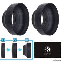 Camera Lens Hood - Rubber - Set of 2 - Collapsible in 3 Steps - Sun Shade/Shield - Reduces Lens Flare and Glare - Blocks Excess Sunlight for Enhanced Photography and Video Footage