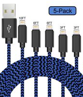 HappyDuck MFi iPhone Charger Lightning Cable MFi Certified 5-Pack 3ft 3ft 6ft 6ft 10ft Nylon Braided USB Charging & Syncing Cord Compatible iPhone X/8/7/6/iPad and More