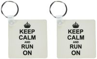 3dRose Keep Calm and Run on - carry on running - track Runner athlete gifts - fun humor - Key Chains, 2.25 x 2.25 inches, set of 2 (kc_157767_1)