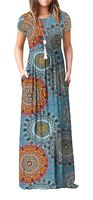 VIISHOW Women's Short Sleeve Floral Print Scoop Neck Loose Plain Maxi Dresses Casual Long Dresses with Pockets(Floral Mix Blue XS)