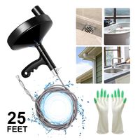 Drain Auger 25 Foot, Plumbing Snake Drain Auger Sink Auger Hair Clog Remover, Heavy Duty Pipe Snake for Bathtub Drain, Bathroom Sink, Kitchen and Shower, Snake Drain Cleaner Comes with Gloves