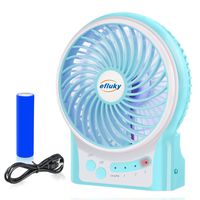 efluky 3 Speeds Mini Desk Fan, Rechargeable Battery Operated Fan with LED Light and 2200mAh Battery, Portable USB Fan Quiet for Home, Office, Travel, Camping, Outdoor, Indoor Fan, 4.9-Inch,Blue