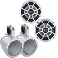 Wet Sounds XS-650-S 6.5" 100 Watt RMS Coaxial Marine Speakers w/ Kicker KMTES White Tower/Roll Bar Enclosures