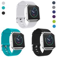 SKYLET Compatible with Fitbit Blaze Bands with Frame, 3 Pack Soft Silicone Replacement Sport Wristband with Stainless Steel Frame Compatible with Fitbit Blaze Bracelet Black Men Women