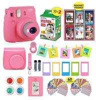 Fujifilm instax Mini 9 Instant Camera Flamingo Pink + 20 Instant Film Pack, Instax Case + Instax Accessories Bundle, Kit Includes, Albums, Selfie Lens, 4 Color Lenses, Magnets Frames, by Shutter