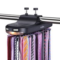 Primode Motorized Tie Rack with LED Lights - Closet Organizer, Stores & Displays Up to 64 Ties Or Belts, Rotation operates with Batteries. Great Gift Idea (Black)