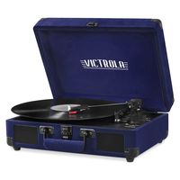 Victrola Vintage 3-Speed Bluetooth Suitcase Turntable with Speakers, Navy Velvet