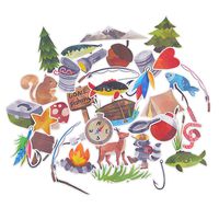 Yummy Bun Watercolor Go Fishing for Laptop, Water Bottles, Boys, Women, Girl Fishing Waterproof Scrapbook Stickers, Summer Camping Vacation Dad Stickers Decals for Scrapbook, Journal, Planner-39pcs